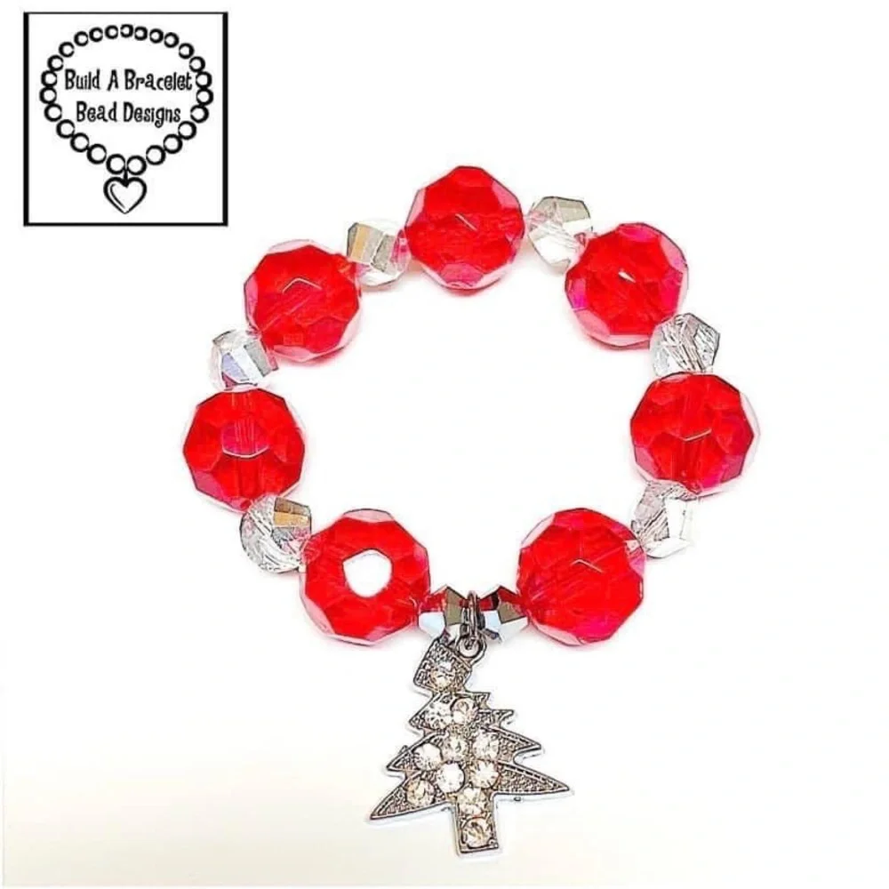 Platinum Christmas Crystal Beaded Bracelet